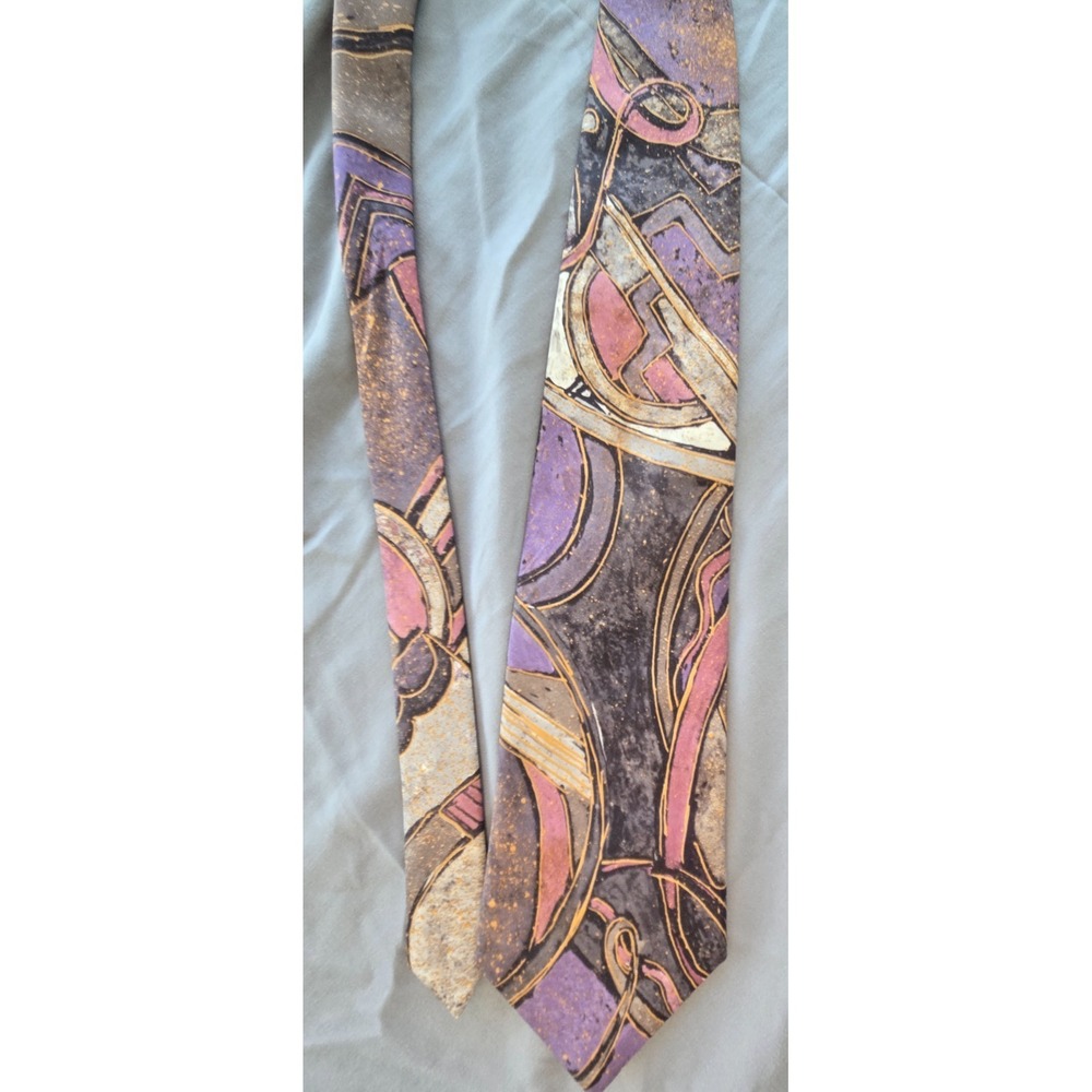 Vintage Men's Tie Pastel Multicolor Abstract Geometric Painting Retro 90s Y2K